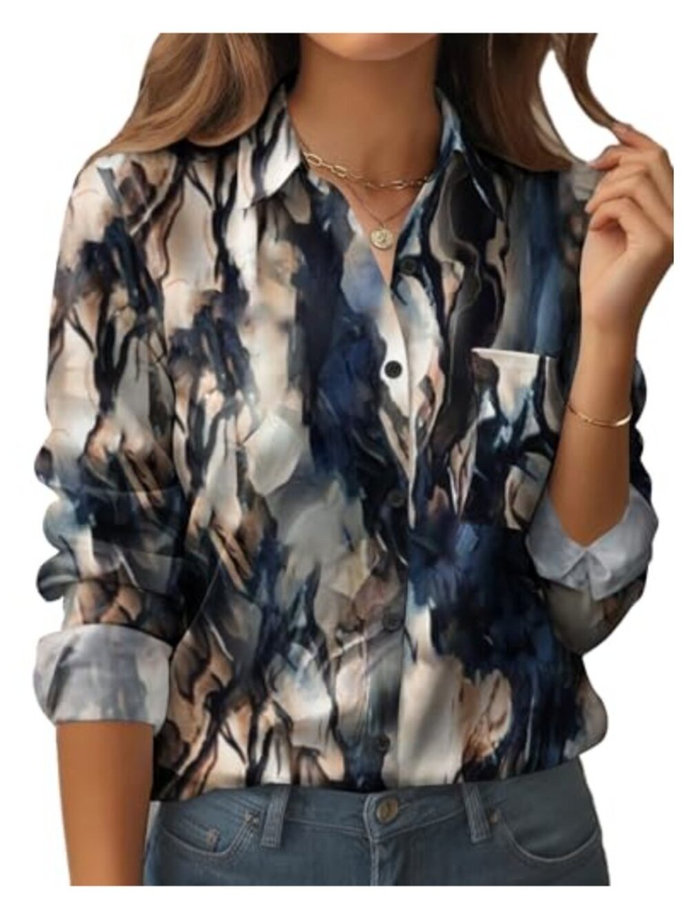 Women's Floral Button Down Shirt Long Sleeve Blouse Business Casual Work Top